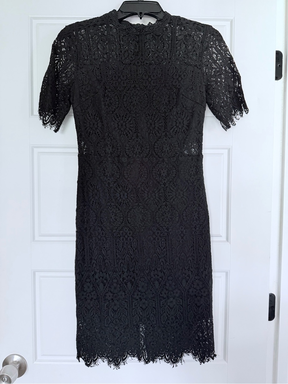 Zalalus Black Lace Midi Dress High Neck Short Sleeve